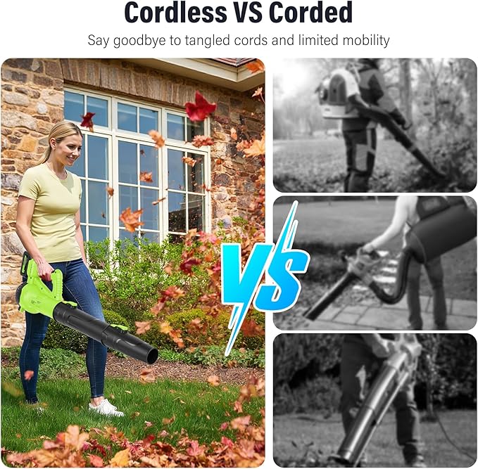 Yaofafa Leaf Blower Cordless with 6-Speed Control, 218CFM Electric Leaf Blower with 2×4000mAh Batteries & Fast Charger, Lightweight Cordless Blower for Patio, Lawn and Garden Cleaning(Green)