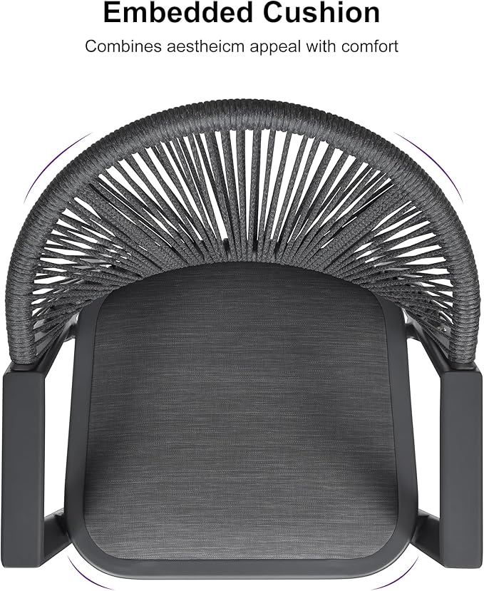 PURPLE LEAF Outdoor Bar Stool Set of 4 Wicker Bar Stools Rattan Bar Height Stool Bar Chairs Aluminum Barstool for Patio Kitchen Island Lawn Grey