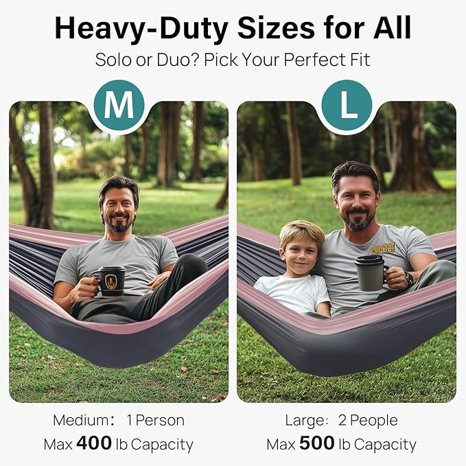 Kootek Camping Hammock, Portable Hammocks with Tree Straps & Attached Carry Bag, Camping Essentials Gear, Perfect for Outside Indoor Hiking Beach Backpack Travel