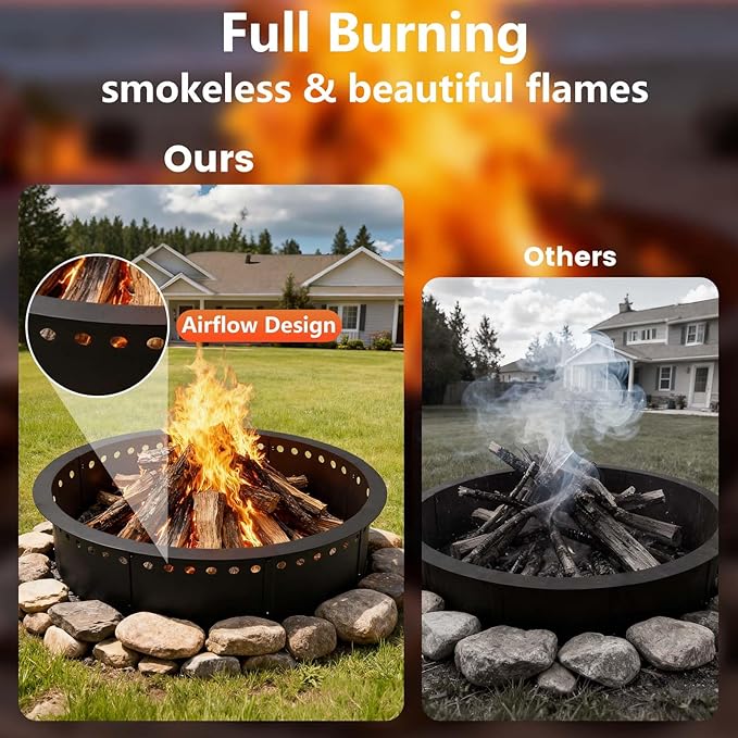 Heavy Duty Metal Smokeless Fire Pit Ring 35-Inch Outer/31-Inch Inner Diameter, for DIY Fire Pit, Outdoor Above or In-Ground, Camping Garden Patio Backyard