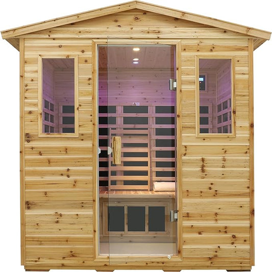 LTCCDSS 5-Person Low EMF Outdoor Far Infrared Sauna - Vast Interior- Hemlock Wood Sauna for Home - Bluetooth Speakers, Reading Lamps, Chromotherapy Lights, (Bundled Steam Sauna) 81.1 * 60.6 * 83.5 in