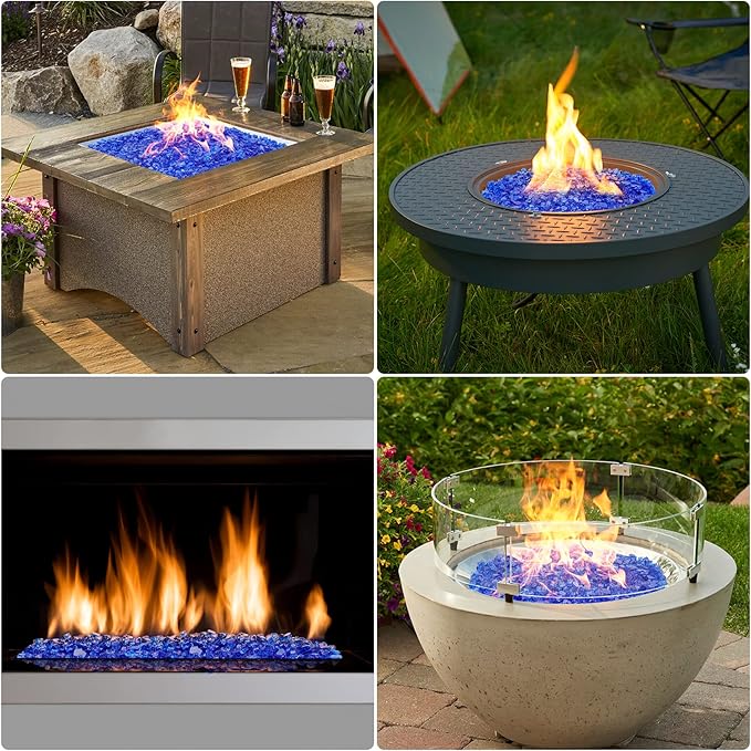 Onlyfire 10 lbs Fire Glass for Propane Fire Pit, 1/4-Inch High Luster Fireplace Glass Rocks for Fire Pit Table, Cobalt Blue