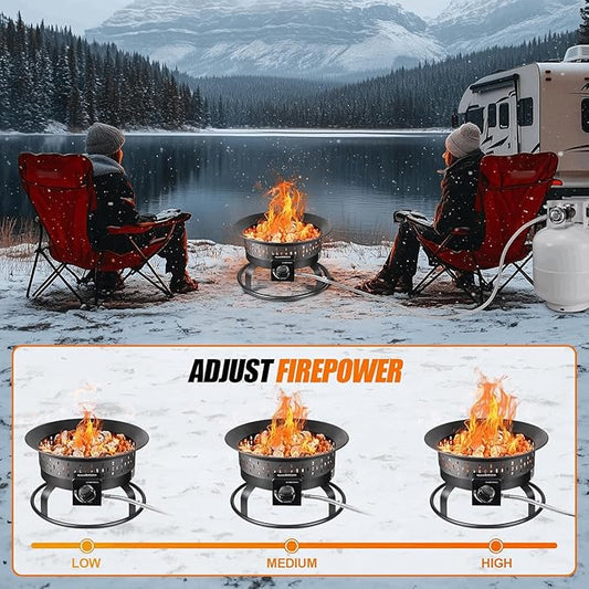 19″ Outdoor Portable Propane Fire Pit with Grill Grate, Cover&Carry Handle,Fireplace,60,000 BTU Propane Firepit,Portable Gas Fire Pit for Outside Patio, Camping,RV, Smokeless Gas Firebowl