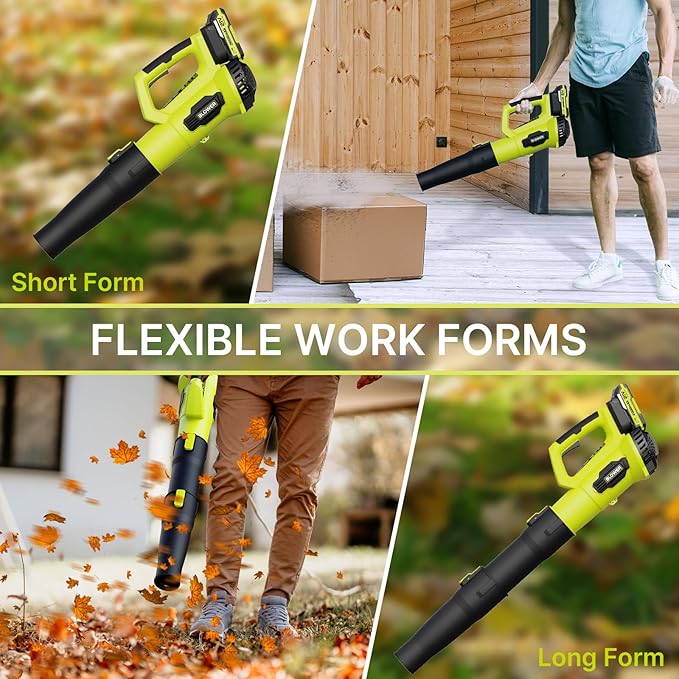 Leaf Blower, 21V Cordless Electric Blower with 2 2.0Ah Batteries and 1 Hour Fast Charger, Lightweight Leaf Blower for Patio Cleaning, Lawn Care, Blowing Fallen Leaves and Dust, etc.