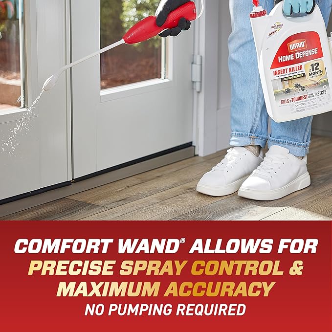 Ortho Home Defense Insect Killer for Indoor & Perimeter2: With Comfort Wand, Kills Ants, Cockroaches, Spiders, Fleas & Ticks, Odor Free, 1.1 gal., Pack of 4