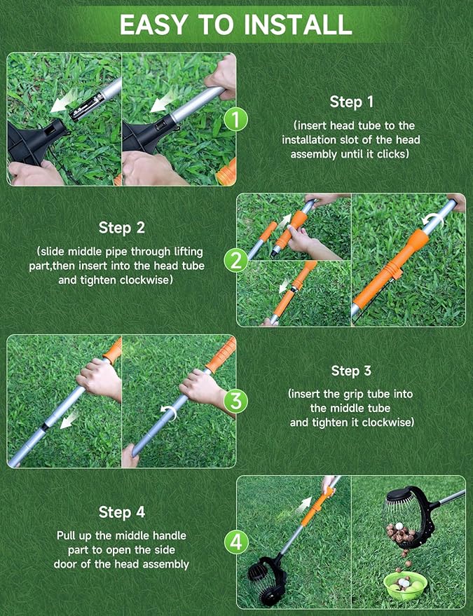 Nut Gatherer for Walnuts with 1.8-Gallon Capacity, No-Bend Emptying Design，Acorn Picker Upper Roller Suitable for 1.2"-3.6" Walnuts,Chestnuts, Fallen Apples & Tennis Balls(No Small Acorns)