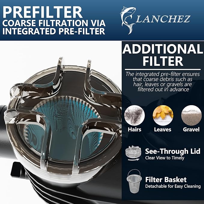 LANCHEZ 13" Sand Filter Pump for Above Ground Pool, 3/4 HP Pool Pump, Max 3500 GPH for Pools Up to 11,000 GAL, 6-Way Valve Pool Sand Filter System