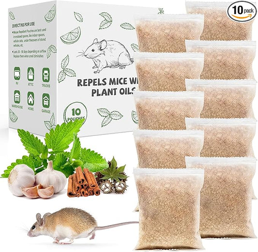 Pest Repellent Pouches, 10 Pack Peppermint Oil Repellent for Mouse, Rodent, Spider, Mice, Rats, Pest Control Indoor & Outdoor, Natural Mouse Deterrent Replace Traps Family & Pet Safe