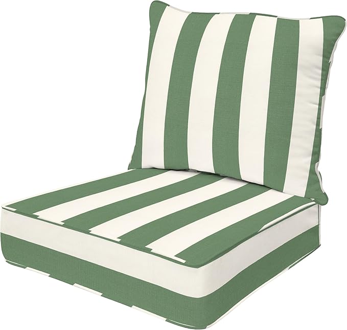 Honeycomb Outdoor Deep Seat, 24 x 23, Cabana Stripe Green & Cream Chair Cushion for Patio Furniture