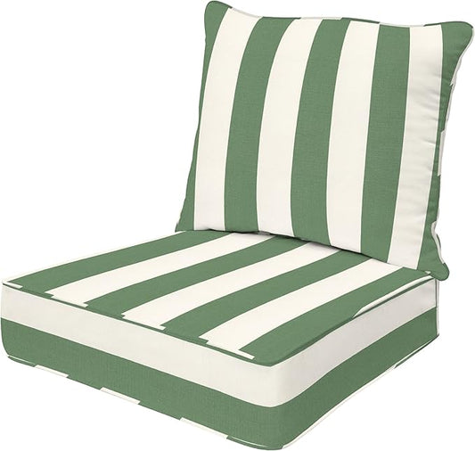 Honeycomb Outdoor Deep Seat, 24 x 23, Cabana Stripe Green & Cream Chair Cushion for Patio Furniture