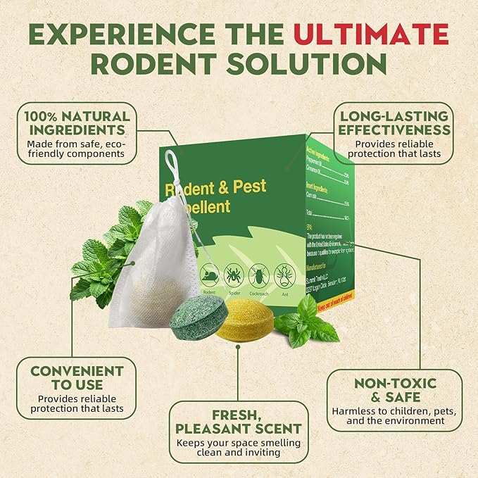 Mouse Repellent, Peppermint Oil Mice Repellent for Rats & Squirrels, Long-Lasting Natural Pest Deterrent for Indoor, Outdoor, Car Engines, Safe for Family & Pets, (80 Pack)
