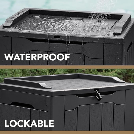 Devoko 30 Gallon Resin Deck Box Waterproof Outdoor Storage Box for Patio Furniture Pool Accessories Indoor Storage for Cushion Garden Tools (30 Gallon, Black)