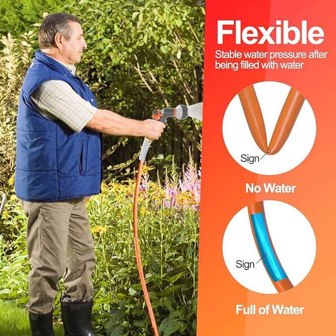 SPECILITE Garden Water Hose 100 ft x 5/8 in Heavy Duty, Flexible and Lightweight, Burst 600 psi, Kink-less Hybrid Rubber Pipe for Backyard, 3/4'' Brass Fittings, Orange