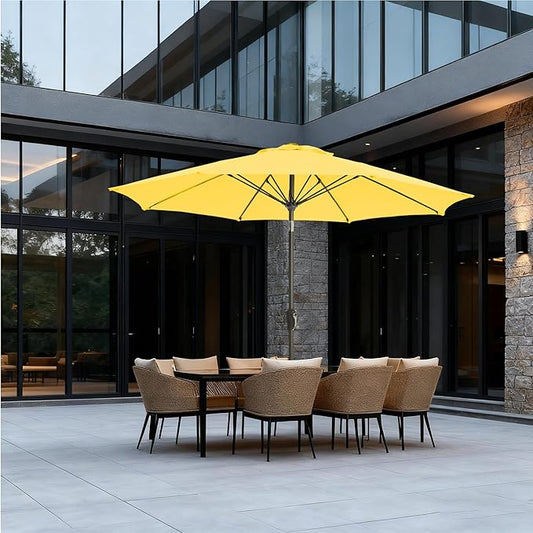 9FT Large Outdoor Patio Umbrella Market Table Umbrella-UV Resistant, Easy Push Button Tilt and Crank, 8 Sturdy Ribs Heavy-Duty Pool Umbrella for Deck, Backyard,Garden,Yellow