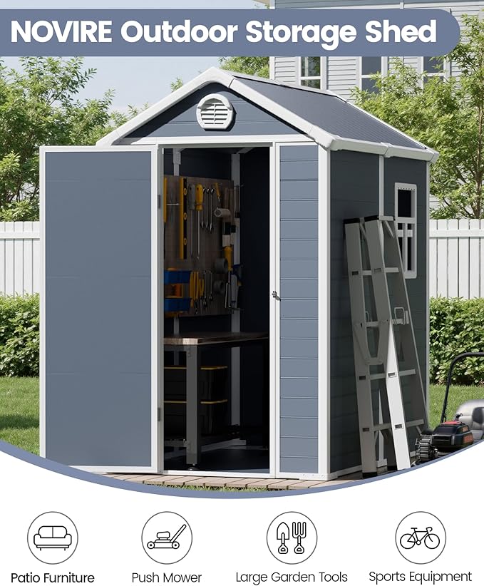 6x4.5 Resin Outdoor Storage Shed with Enhanced Roof Runoff & Floor, Secure Hidden Screws Design, Durable Build for Deck, Pool Supplies, and Versatile Storage, Dark Grey