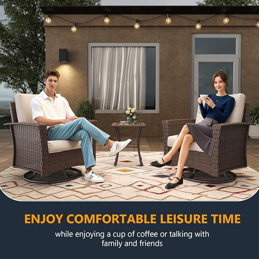 3 Pieces Outdoor Patio Furniture Set, Wicker Patio Sectional Set Conversation Wicker Swivel Chairs with Small Side Table