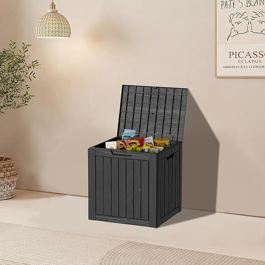 37 Gallon Waterproof Large Resin Deck Box Indoor/Outdoor Lockable Storage Container and Seating for Garden, Pool, and Patio (37 Gallon, Black)