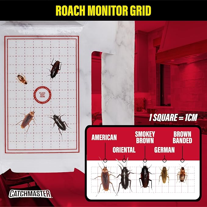 Catchmaster Cockroach Killer Trap with Roach Bait Used by Pest Professionals (10-Pk) - Sticky Glue Roach Traps for House – Kitchen, Bathroom & Garage, Indoor Pest Control and Bug Catcher