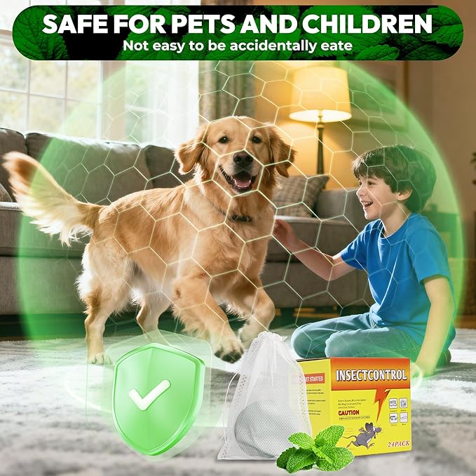 Mouse Rodent Repellent, 24 Pack Peppermint Oil Mouse Traps for Rat Mice, Nature Mouse Deterrent for Indoor Outdoor Use, for Garden & Home, Family & Pet Friendy