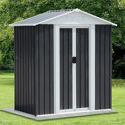5x3 FT Outdoor Storage Shed,Tool Shed with Sloped Roof and Lockable Door, All Weather Resistant Metal Shed for Backyard Garden Patio Lawn,Grey