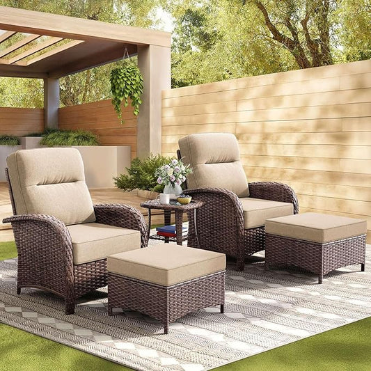5-Piece Patio Furniture Set with 6-Inch Thick Cushions, High Back Outdoor Arm Chairs and Table, All-Weather Conversation Set for Porch, Deck, Balcony, Yard in Beige