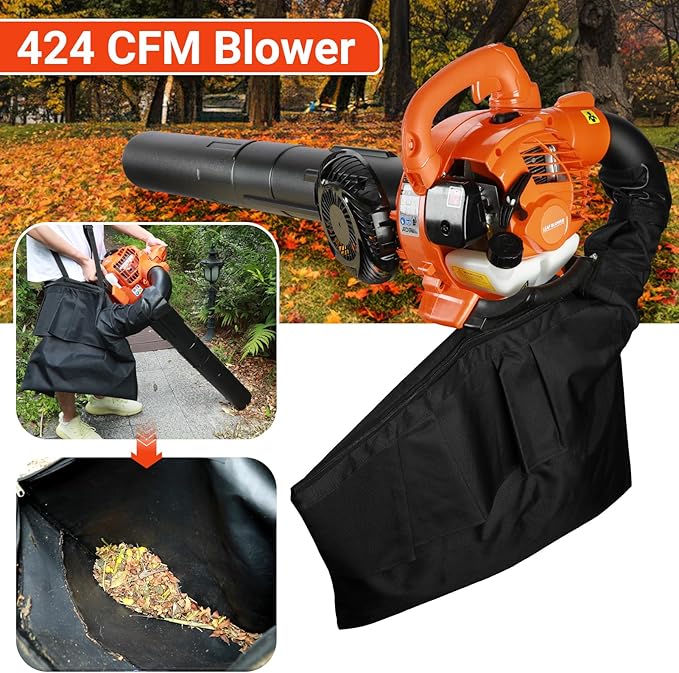 Lefitap Gas Leaf Blower - Blowing & Suction, 2 in 1 Light Handheld Leaf Blower 26CC 424 CFM 2-Cycle - with Straight and Curved Blow Pipe, Powerful Gas Powered Snow Blowers for Lawn Care