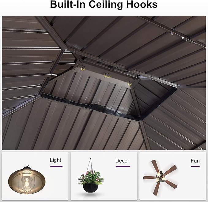 PURPLE LEAF 10’ X 16’ Outdoor Hardtop Gazebo Metal Frame Galvanized Steel Double Roof with Curtains and Nettings for Patio Desk Backyard Bronze