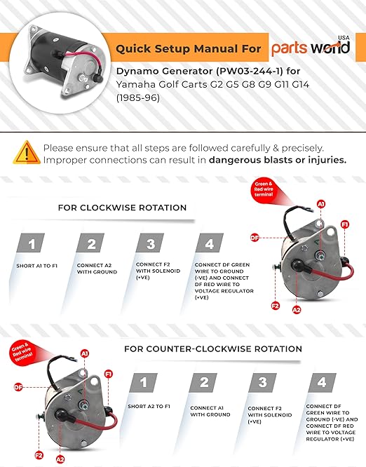 GSB107-06B Starter Generator for Yamaha 4 Cycle Gas G2 G3 G4 G6 G8 G9 G11 G14 Golf Cart J38-81100-10-00, J38-81100-11-00, G2AB, G2AM5, G5AG, G5AF, G8AH, G9AJ, G9AK, G11AJ, G14AM G14AP,J388110010-00