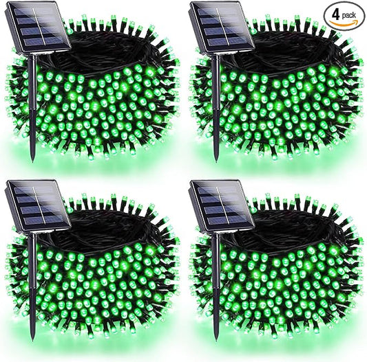 4 Pack 180FT Solar Christmas Lights Outdoor Waterproof, Super Bright 320 LED Solar String Lights with 8 Lighting Modes, Green Wire Solar Twinkle Fairy Lights for Outside Tree Xmas Party Garden(Green)