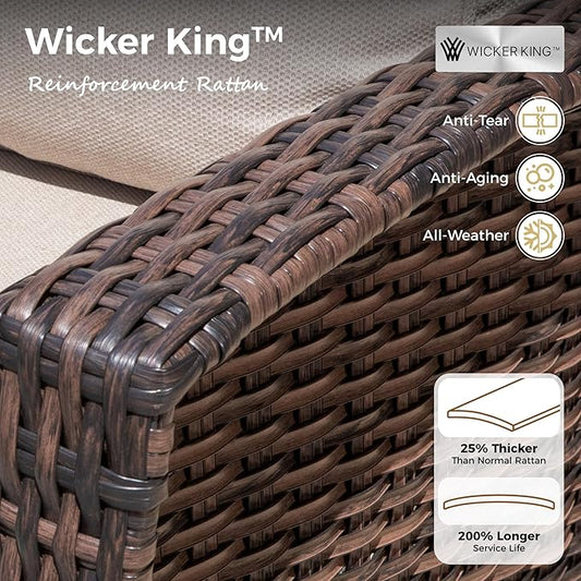 4-Piece Wicker Patio Furniture Set with Swivel Chairs, High Back Outdoor Sofa with 5.5-inch Thick Cushion, All-Weather Patio Table and Chairs Set for Deck Yard Pool, Beige