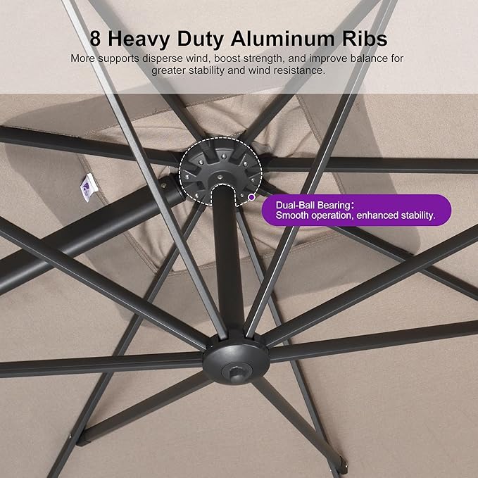 PURPLE LEAF 10' X 13' Patio Umbrella Large Rectangle Outdoor Aluminum Cantilever Umbrella with 3-Year Fade Resistance Recycled Fabric and 360-degree Rotation for Deck Pool Garden,Sand Dune