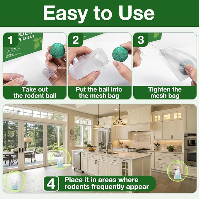 Mouse Rodent Repellent, 25 Pack Peppermint Oil Mouse Traps for Rat Mice, Ant, Roach, Spider, Squirrel, Nature Mouse Deterrent for Indoor Outdoor Use, for Garden & Home, Family & Pet Safe