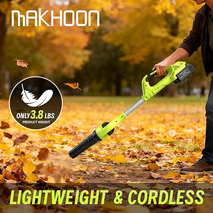 Cordless Leaf Blower, 21V Leaf Blowers, 580CFM/180 MPH Brushless Motor and 3-Speed Electric Blower, with 2 Lightweight Batteries 3.0Ah & Charger Gutter Cleaning for Garden Yard Patio
