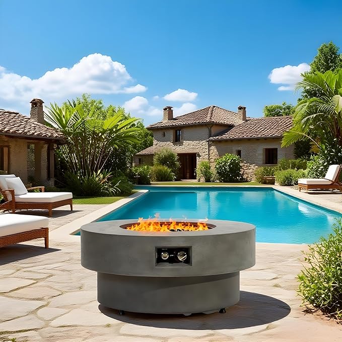 34 inch Round Tabletop Propane Fire Pits,50000BTU Outdoor Firepit Table Suitable for Outdoor, Patio, Balcony,Three Height Adjust