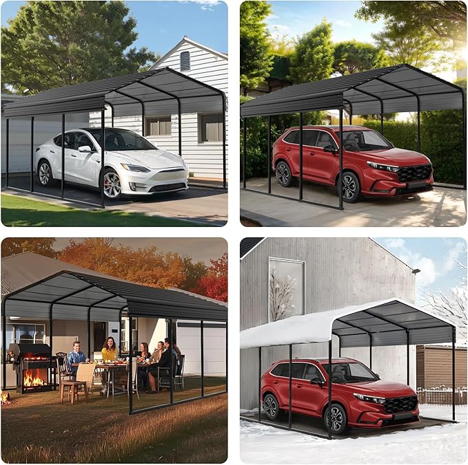 TCE Metal Carport Canopy 10x15 Heavy Duty,Multi-Use Canopy Garage Shed,Portable Car Garage with Enhanced Metal Frame, Outdoor Car Shelter for Car, Boats and Tractors