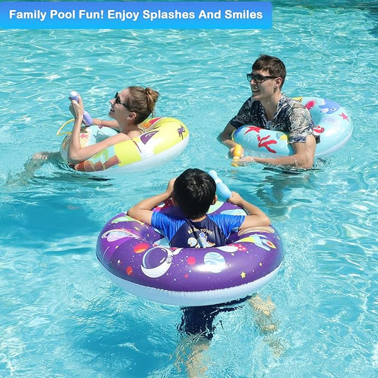 FindUWill Pool Floats with Water Guns Kids, Inflatable Pool Swim Tubes with Beach Ball, Pool Floaties Toys Inner Tube with Squirt Guns for Kids Ages 8-12, Beach Swimming Party Toys for Adults
