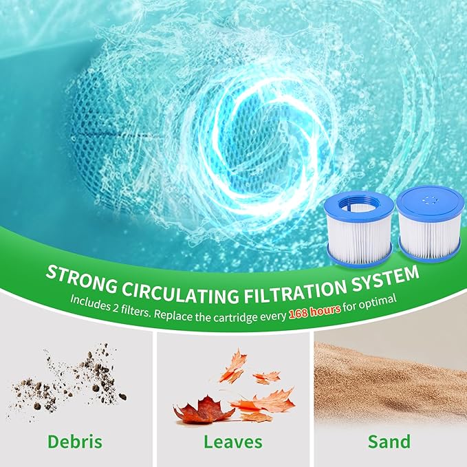 4-6 Person Square Inflatable Hot Tub, Blow Up Portable Hot Tub, Leak-Proof PVC Outdoor Spa with 130 Strong Air Jets, Heater Pump and Insulated Cover