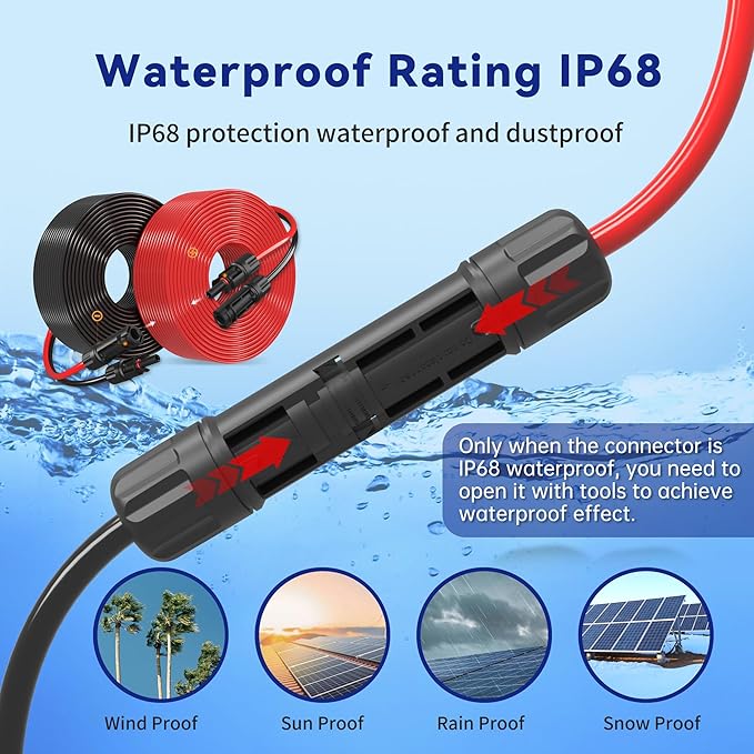 Solar Extension Cable 10 Gauge Panels Wire 10Ft 10AWG (6mm²) PV Wire SJZSUNRUN Tinned Copper Wire with 2 Pairs Solar Connectors for Outdoor Automotive, Marine, (Black&Red)