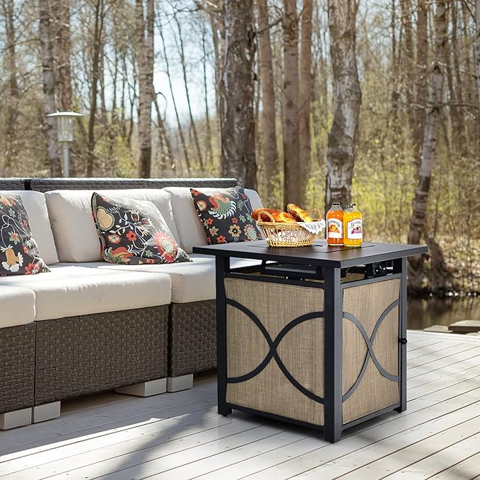 Giantex 25-Inch Propane Fire Pit Table, 40000 BTU Square Gas Firepit Table with Lid, Fire Glass and Adjustable Flame, CSA Approved, 2-in-1 Outdoor Fire Table for Patio and Garden