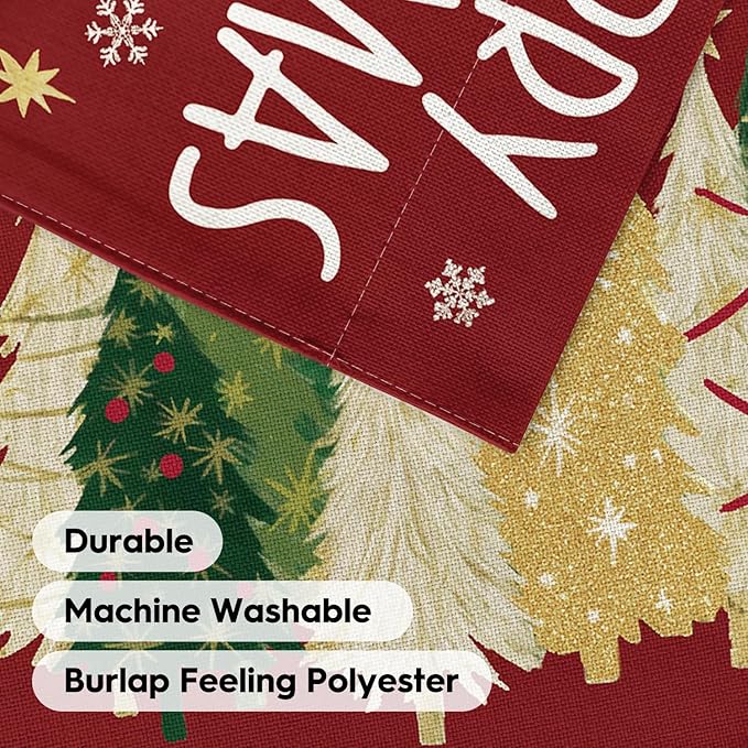 AVOIN colorlife Merry Christmas House Flag 28x40 Inch Double Sided Outside, Christmas Trees Winter Holiday Yard Outdoor Flag Red