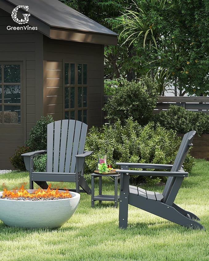 GREENVINES Adirondack Chairs Set of 6 | HDPE Plastic | Oversized Fire Pit Chair | All Weather | Grey | Poly Lumber | for Outdoor Deck Backyard Patio Garden