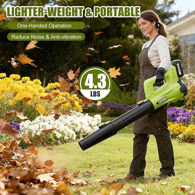 Leaf Blower, Powerful Electric Cordless Leaf Blowers with 2 x 4.0Ah Battery and Charger, Portable Handheld Battery Powered Leaf Blower, Lightweight Blowers for Lawn Care, Garden, Outdoor, Patio, Yard