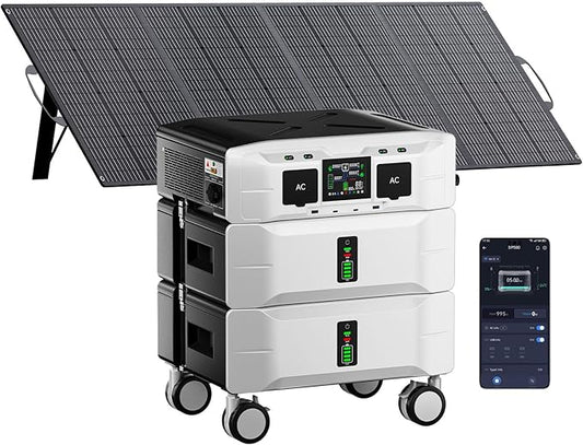 IEE SP5000 Portable Power Station with 400W Solar Panel, 5000W/5120KWh, 1.6H Fast Charge, Solar Generator for Home Use, Power Outage, Camping, RV, Emergencies