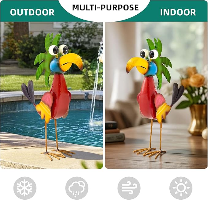 Ultym 19.8" Metal Monster Bird Yard Decor - Handmade Lovely Bird Sculptures with Stable Ground Stakes, Backyard Decoration, Metal Garden Art