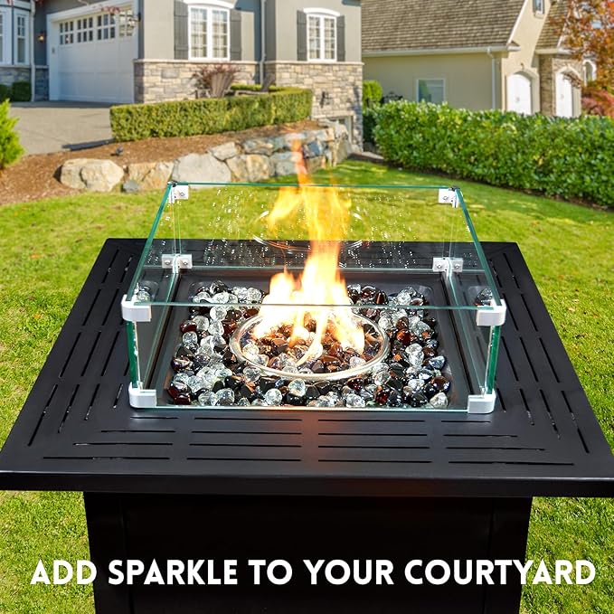 GasSaf Diamonds Fire Glass for Gas or Propane Fire Pit Fireplace & Landscaping 20-Pound 1 inch (Amber, Black, Crystal Clear)
