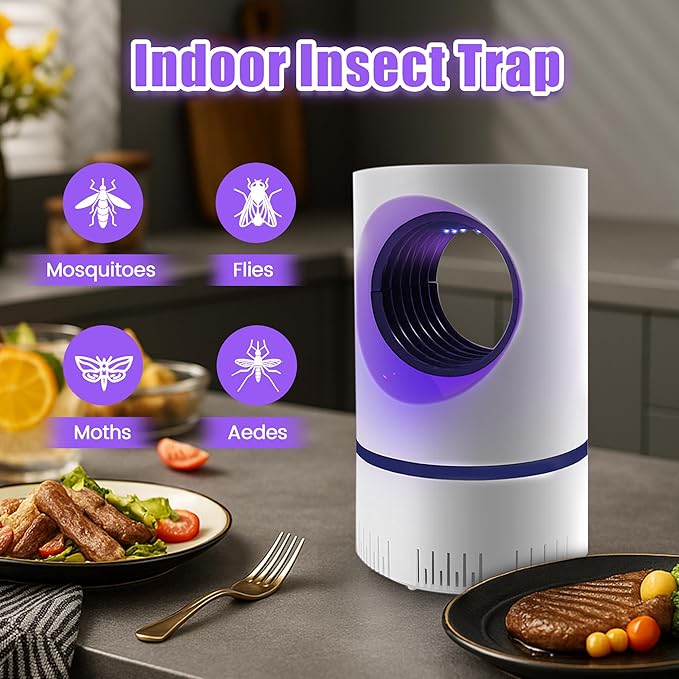 Fruit Fly Trap Flying Insect Traps Fan Powered Indoor Bug Catcher for Mosquitoes Gnats Fruit Flies Mosquito Killer Effective Blue Light (2, White)