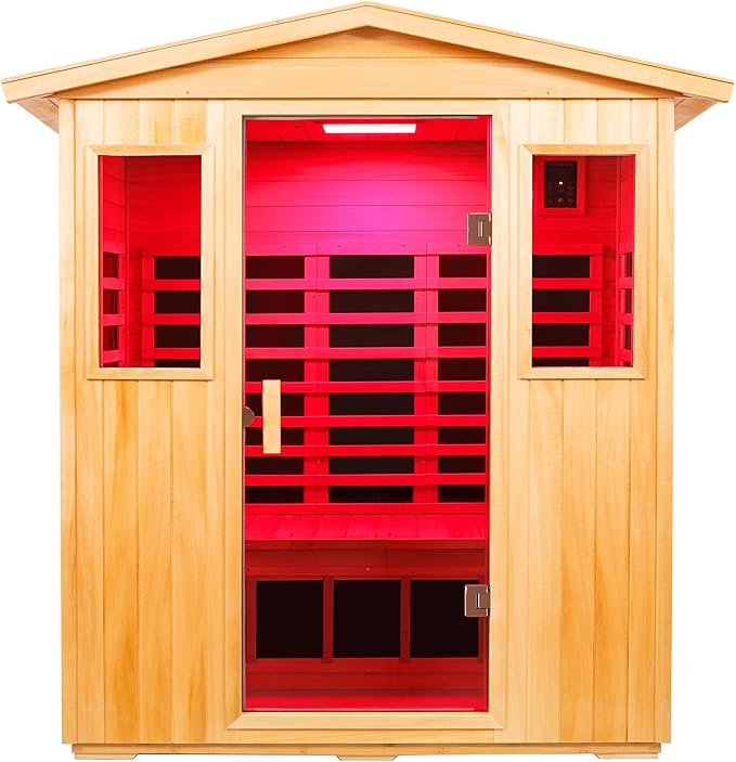 LTCCDSS 3-Person Full Spectrum Outdoor Infrared Sauna - Virginia Basswood Low EMF Saunas for Home - Near&Mid-IR Light, Bluetooth, LED Reading Lamps, Chromotherapy Lights, 81.1 * 45 * 83.5 inch