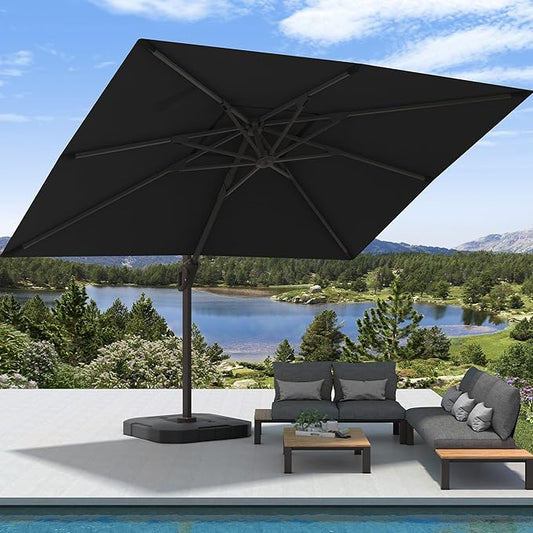 9' X 12' Cantilever Patio Umbrella with Base Included Rectangular Outdoor Large Offset Umbrellas with 7 Tilts Adjustable 360°Rotation for Deck Pool Garden Backyard, Black