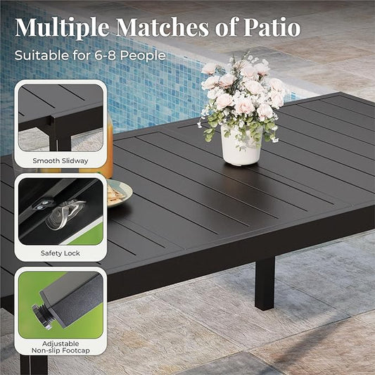 7 Pieces Patio Table and Chairs Set, Patio Dining Set for 6, 6 Textilene Chairs and 1 Expandable Rectangle Table with Umbrella Hole, for Deck Backyard Lawn Poolside, Red