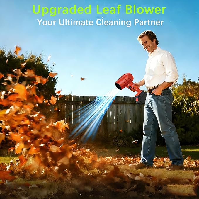 Leaf Blower Cordless with Battery and Charger,21V Electric Handheld Leaf Blower, 950000RPM Powerful Fan with Adjustable Speed, Lightweight Blower for Patio, Lawn, Blowing Leaves and Snow(Red)
